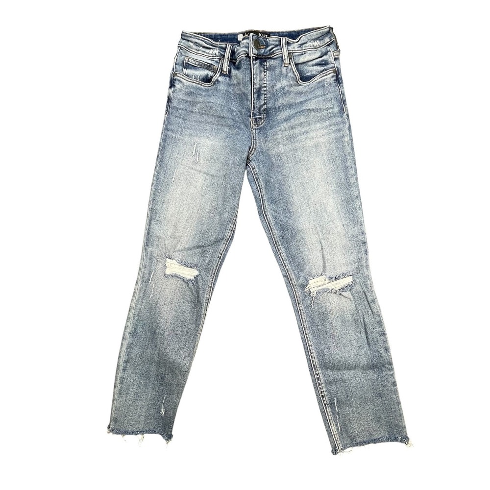 Kut from the Kloth Blue Rachael Fab Ab Mom Jean Distressed High Rise Womens 4